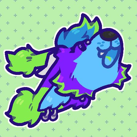 Chibi icon of a purple and blue canine looking up