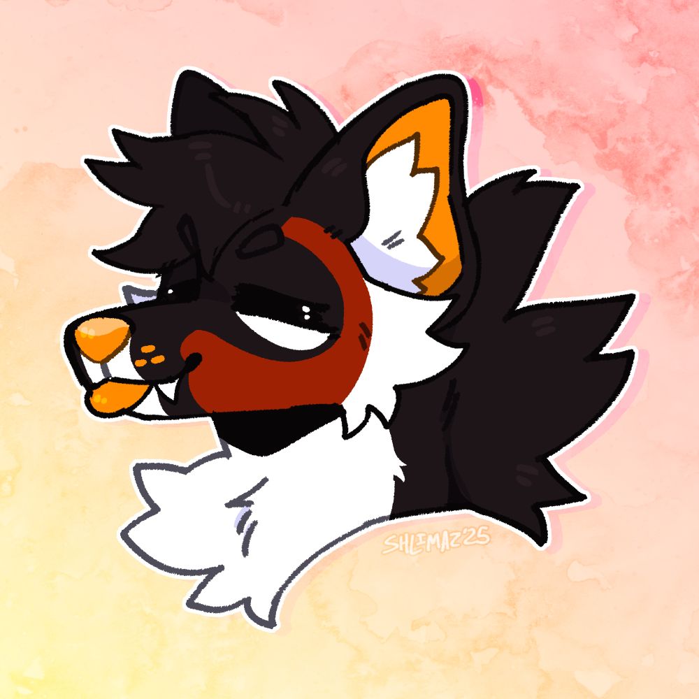 Headshot sketch of a maned wolf character relaxing, eyes closed with a blep