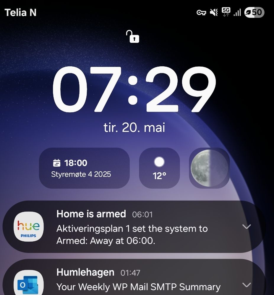 Skjermbilde av pushmelding fra Hue alarm aktivering