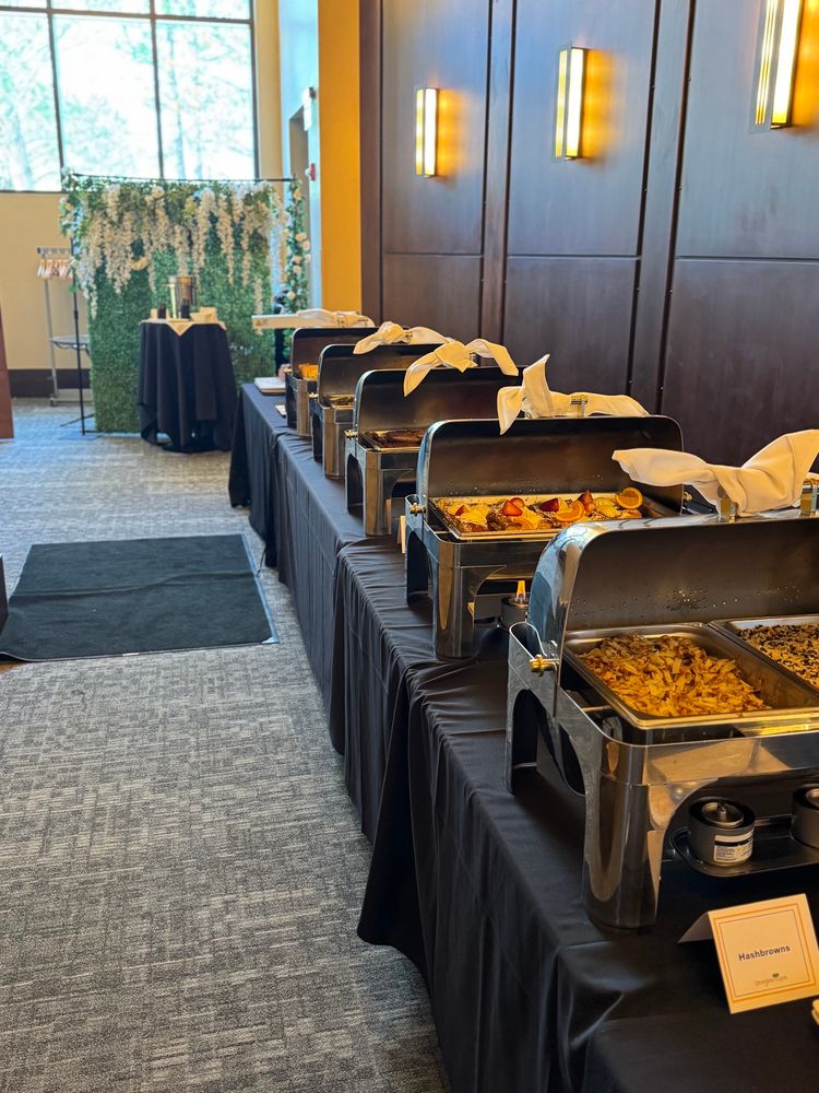 Chafing dishes filled with food!
