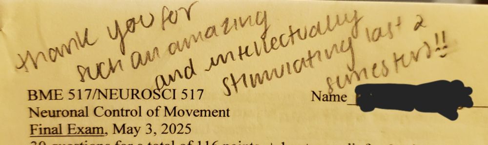 At top of Final Exam I'm grading: "thank you for such an amazing and intellectually stimulating last 2 semesters!!" 
