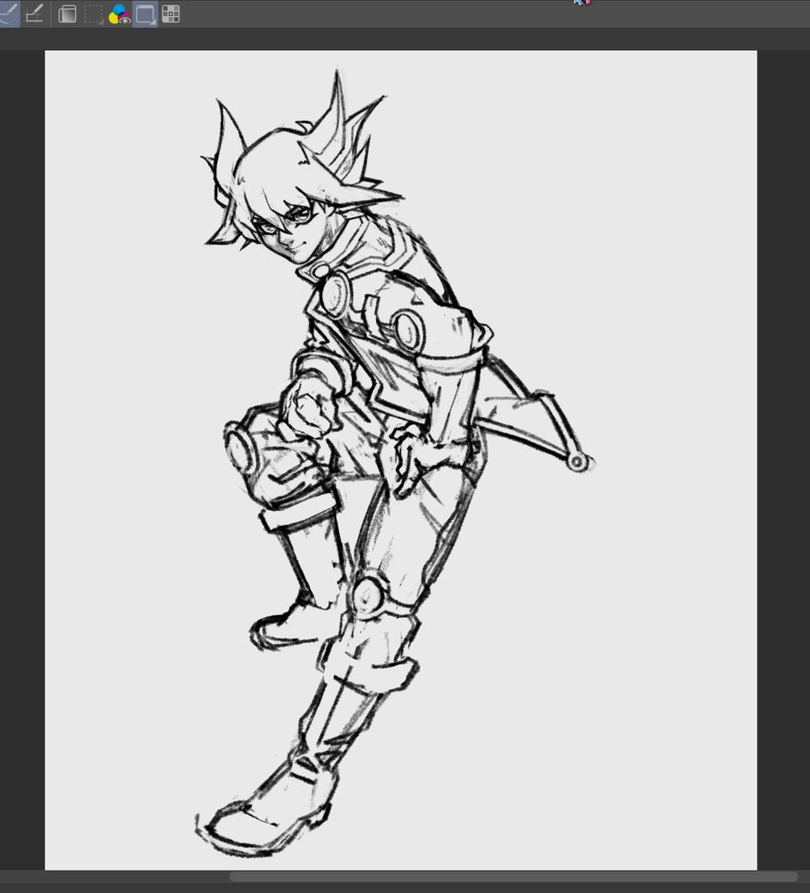 Yusei Fudo from Yu-Gi-Oh! 5Ds, seemingly leaning on a wall with one foot on a raised platform, I think. Yusei is smiling towards the viewer.
