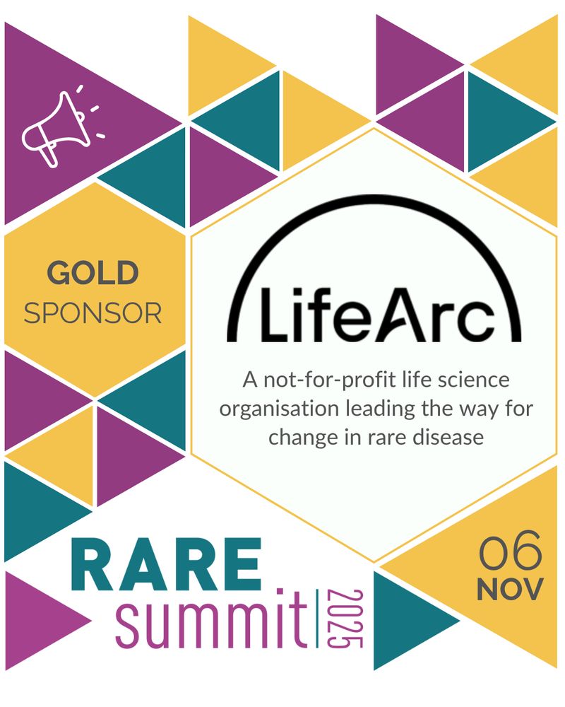 Graphic image with Rare Summit branding surrounding a hexagon containing the LifeArc logo.