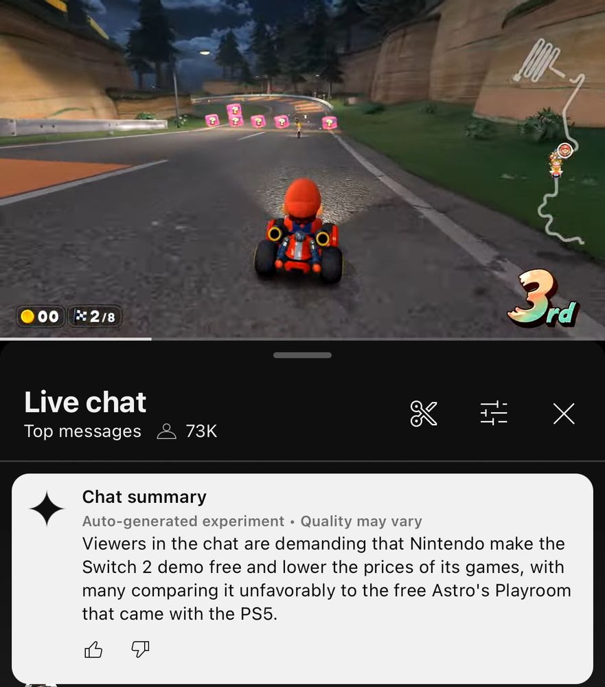 Chat sunmary saying people are made about Switch 2 game pricing. 