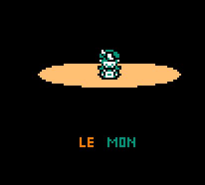 Mon from Void Stranger standing in an orange spotlight, bottom text "LE MON"