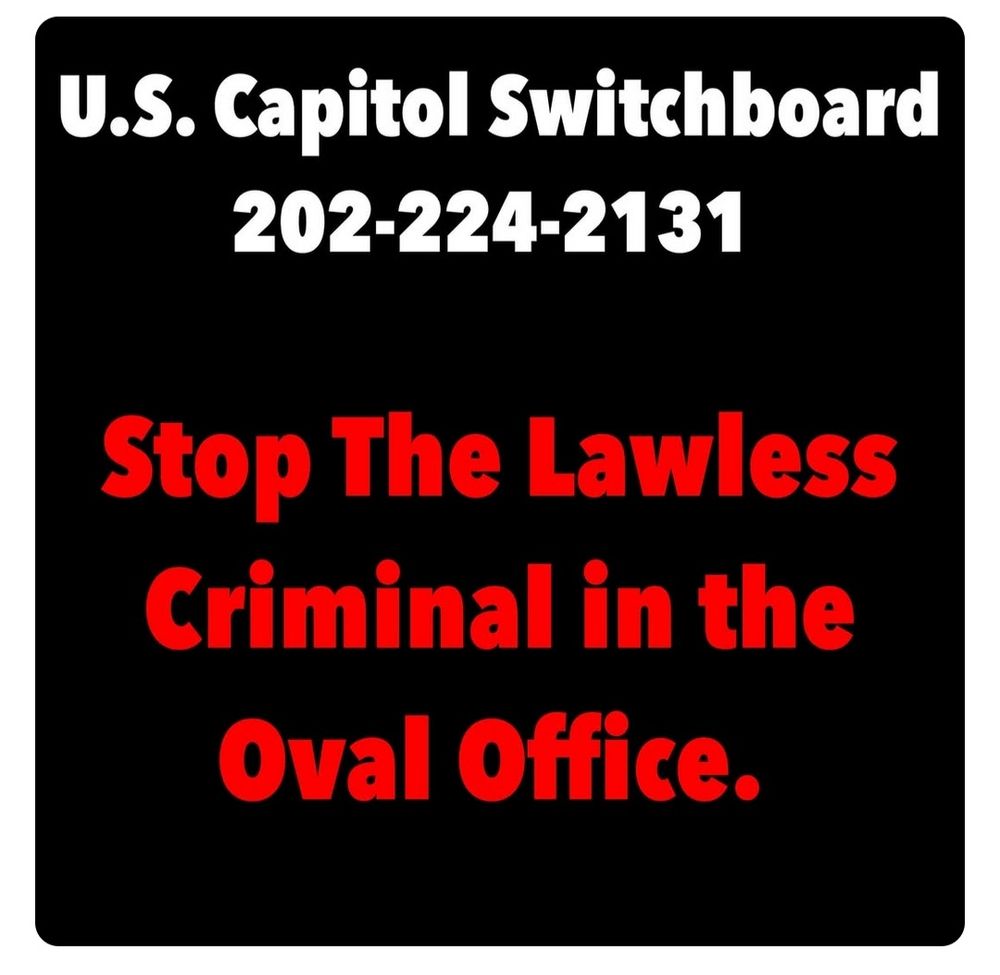 Black background with red & white text of the Capitol switchboard phone number: (202) 224-2131. 