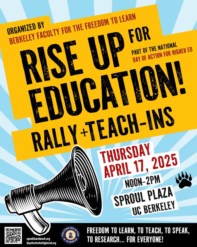 On April 17 we ask you to Rise Up for Education! Join faculty, students, staff, unions and community members to manifest what UC Berkeley can and must be! 12pm-2pm on Sproul Plaza! Part of the AAUP’s National #dayofactionforhighered