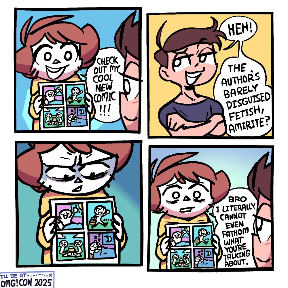 01: Shen is happily showing a dark brown haired guy a comic that he's holding in his hands. He says 