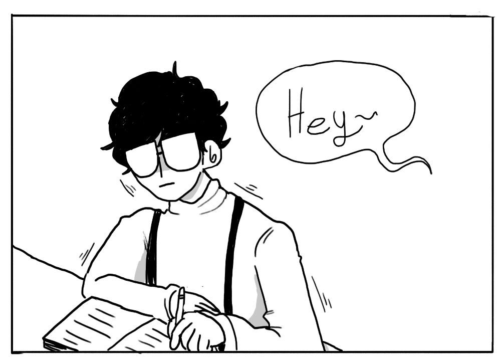 persona 5 protagonist (joker) is getting called by a second individual while studying