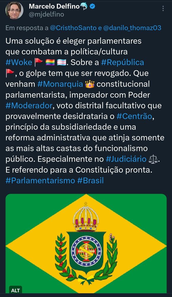 Uma solução é eleger parlamentares que combatam a política/cultura Woke. Sobre a República, o golpe tem que ser revogado. Que venham Monarquia constitucional parlamentarista, imperador com Poder Moderador, voto distrital facultativo que provavelmente desidrataria o Centrão, princípio da subsidiariedade e uma reforma administrativa que atinja somente as mais altas castas do funcionalismo público. Especialmente no Judiciário. E referendo para a Constituição pronta.