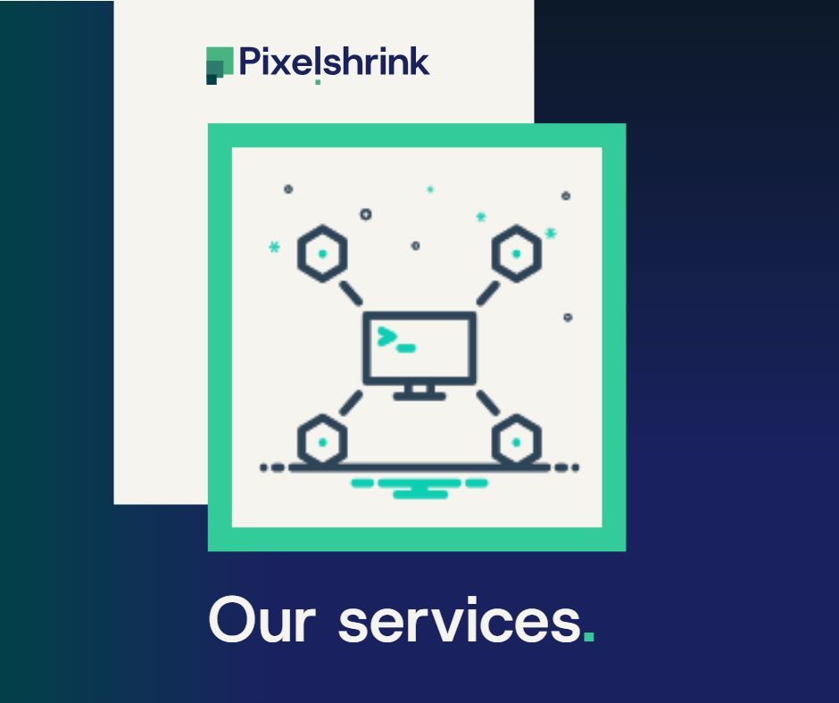 Graphic of a laptop with the words "our services" below