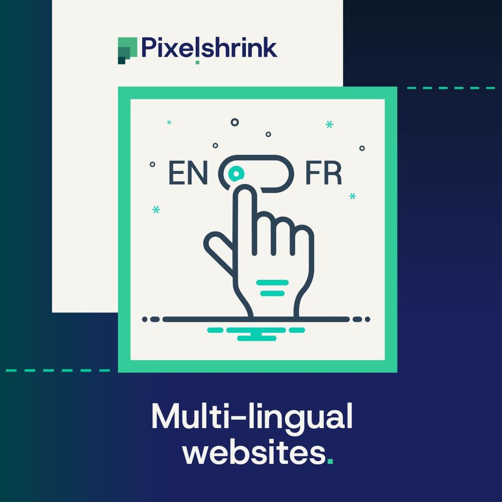 Graphic of a hand switching website language from English to French