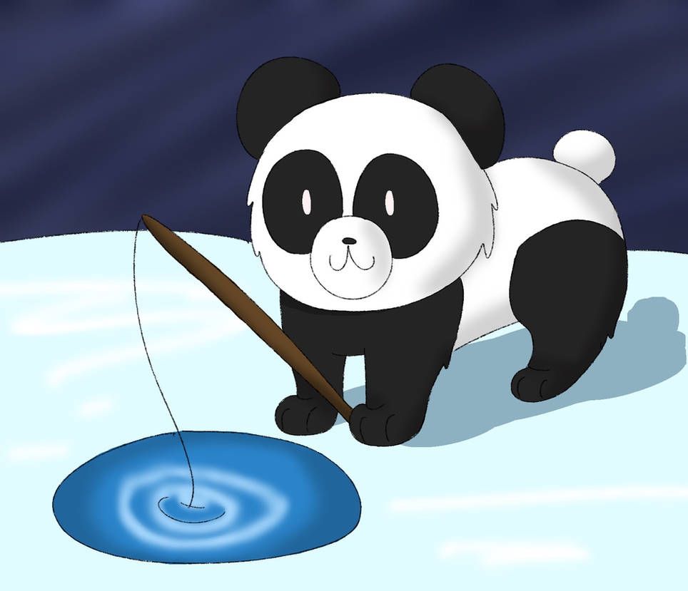 A panda ice fishing. 