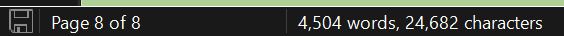 Screenshot of the bottom corner of a text document. It reads: Page 8 of 8. 4,504 words, 24,682 characters.