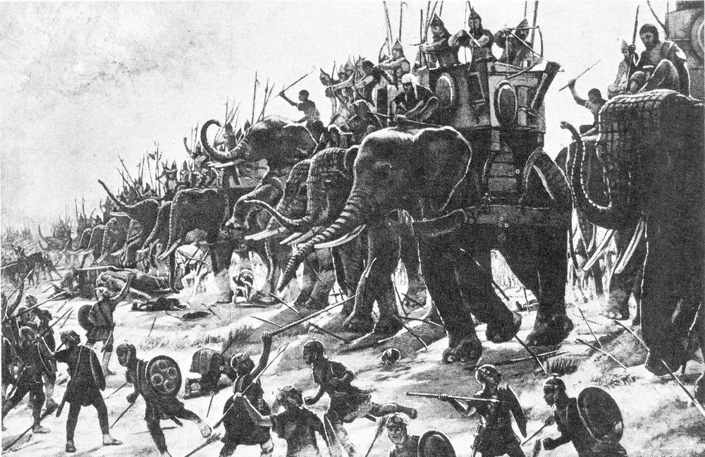 Drawing of war elephants