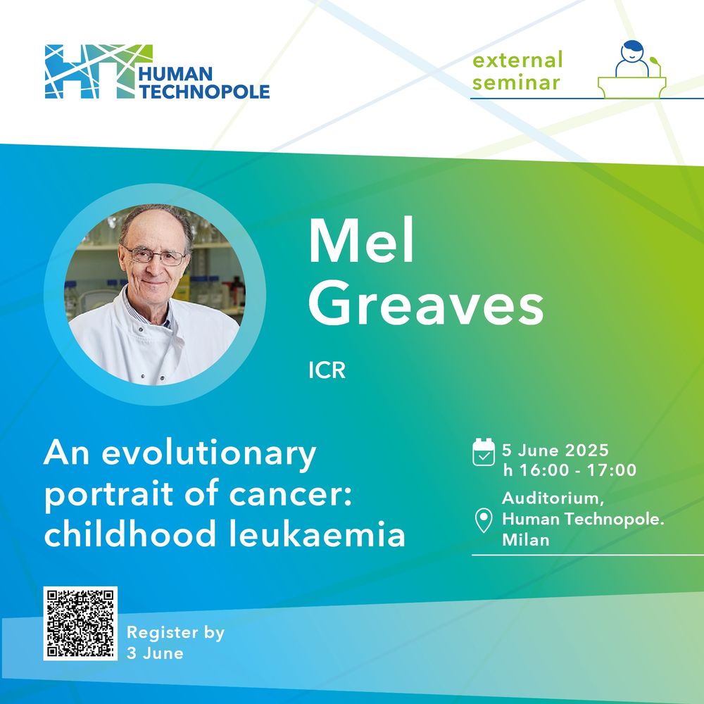Photo of Sir Mel Greaves, with the title of his seminar "an evolutionary portrait of cancer: childhood leukaemia"