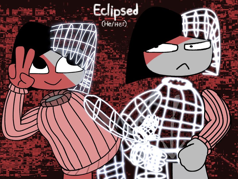 Art of my ENAsona, Eclipsed.
Left is happy, right is angry.