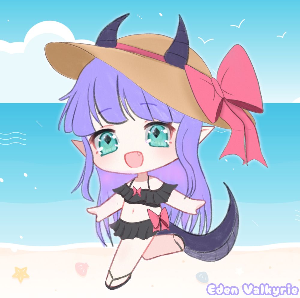 Summer themed art of Eden Valkyrie the dragon VTuber