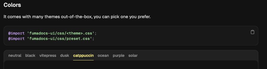 catpuccin on fumadocs as a builtin preset theme