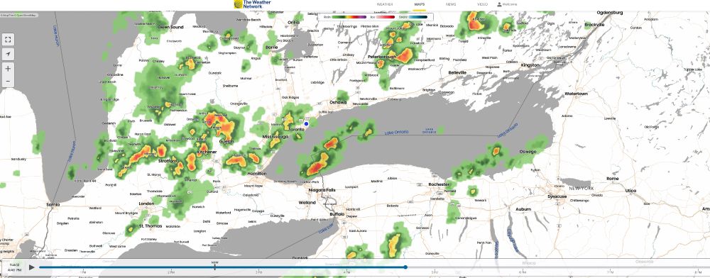 Future radar map for Toronto and surrounds on the 12th of August 2025. 