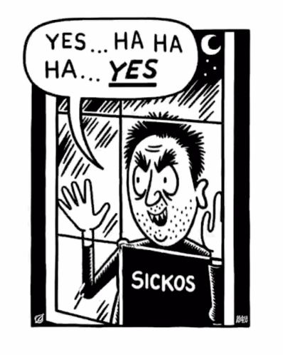 a man in a sickos shirt says "Yes... ha ha ha YES"