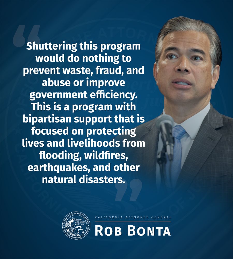 “Shuttering this program would do nothing to prevent waste, fraud, and abuse or improve government efficiency. This is a program with bipartisan support that is focused on protecting lives and livelihoods from flooding, wildfires, earthquakes, and other natural disasters. 
