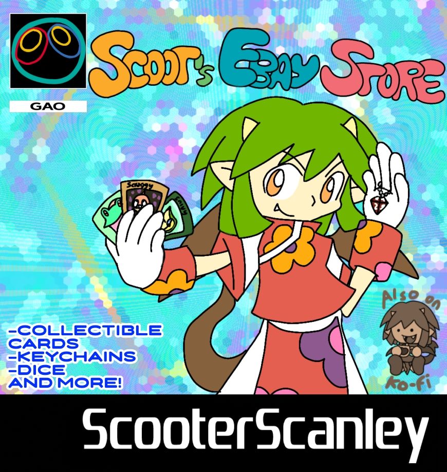 A drawing in the style of a PlayStation cover art with Draco holding three cards in her right hand and a dice in her left hand