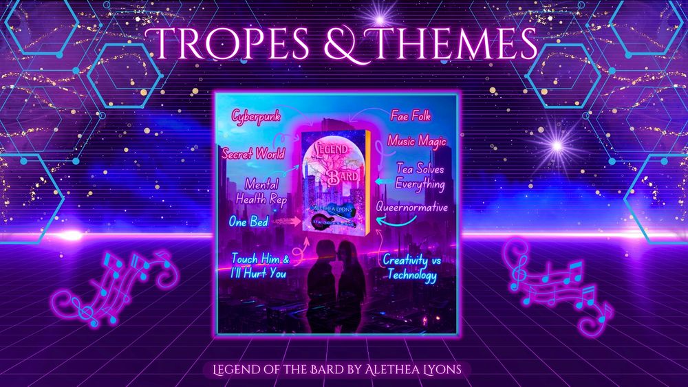 Tropes & Themes
Cyberpunk
Fae Folk
Secret World
Music Magic
Mental Health Rep
Tea Solves Everything
Queernormative
Touch Him & I'll Hurt You
Creativity vs Technology