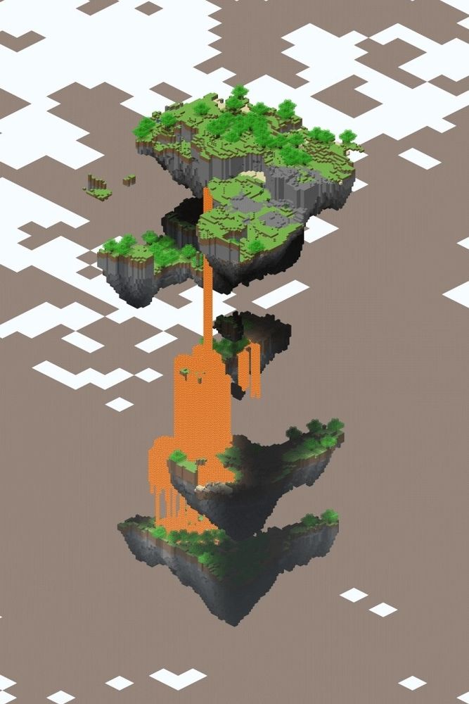A Deep Floating world with lava placed on one of the upper islands pouring down on the rest