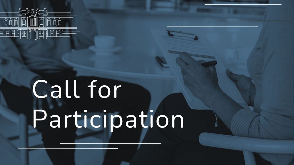 symbolic graphic; in the background: two persons sitting opposite each other at a small table, the one to the right is holding a clipboard and taking notes