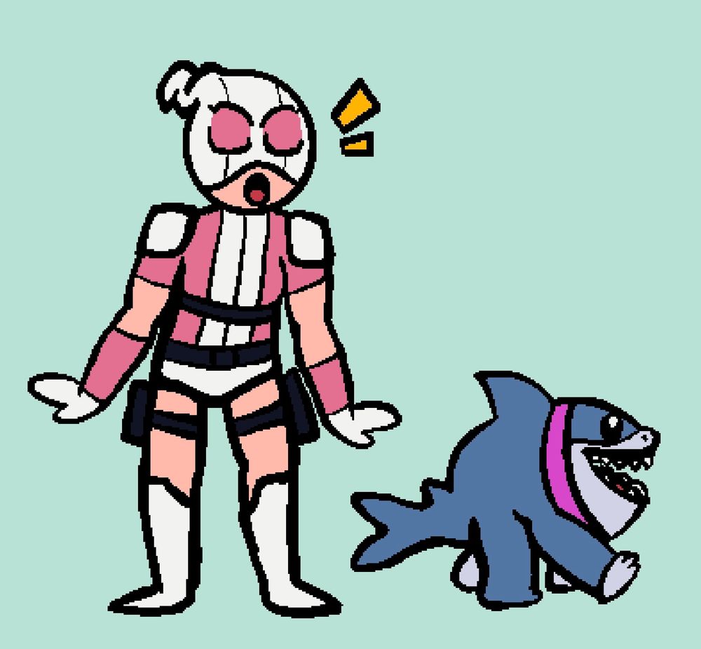Low DPI art of MARVEL's Gwenpool and Jeff the Land Shark