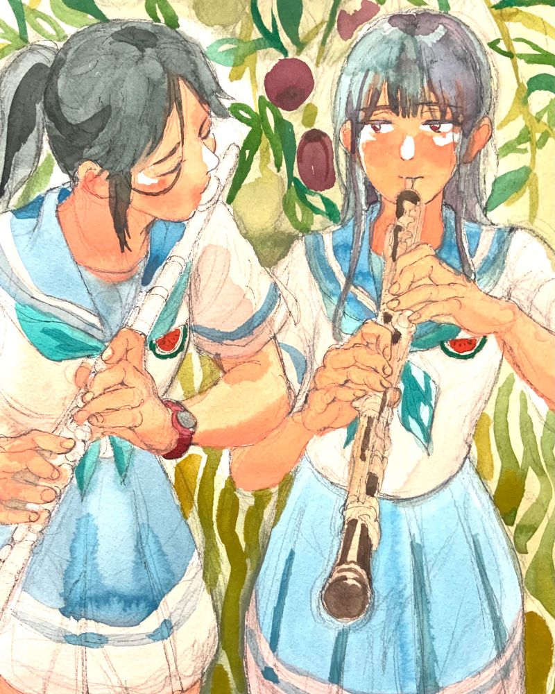 水彩画　リズと青い鳥二次創作絵
