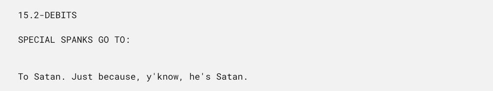 "Special Spanks go to Satan"
