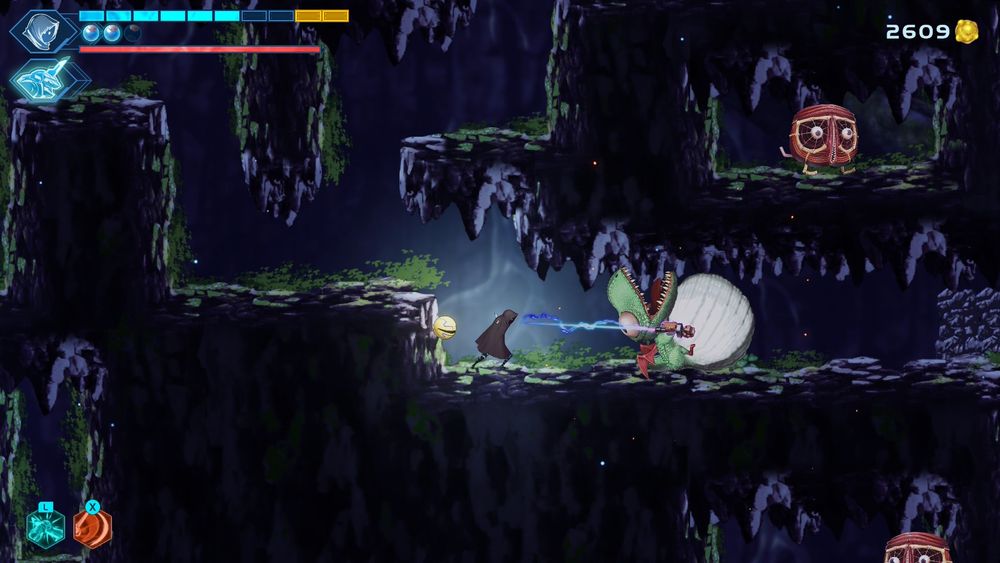 One cave features freaky, monstrous versions of Pooka and Fygar. You defeat them by inflating them with your grappling hook just like Dig Dug