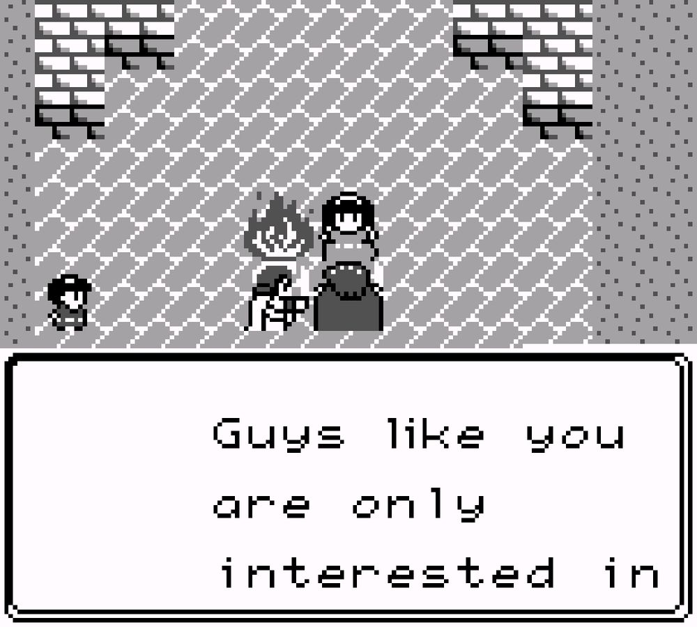 A woman next to a fire in a house says "Guys like you are only interested in" (continued in next image)

(The game is Heracles no Eikou: Ugokidashita Kamigami)