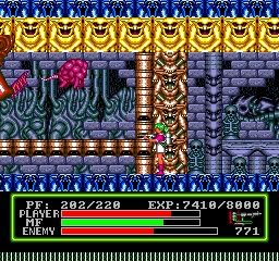 Various pink monsters populate the hallways of a spooky ruin