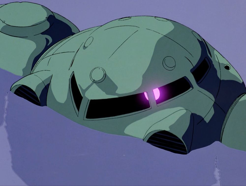A screenshot of Mobile Suit Gundam 0080: War in the Pocket, it's a  zeon zaku looking around and stuff
