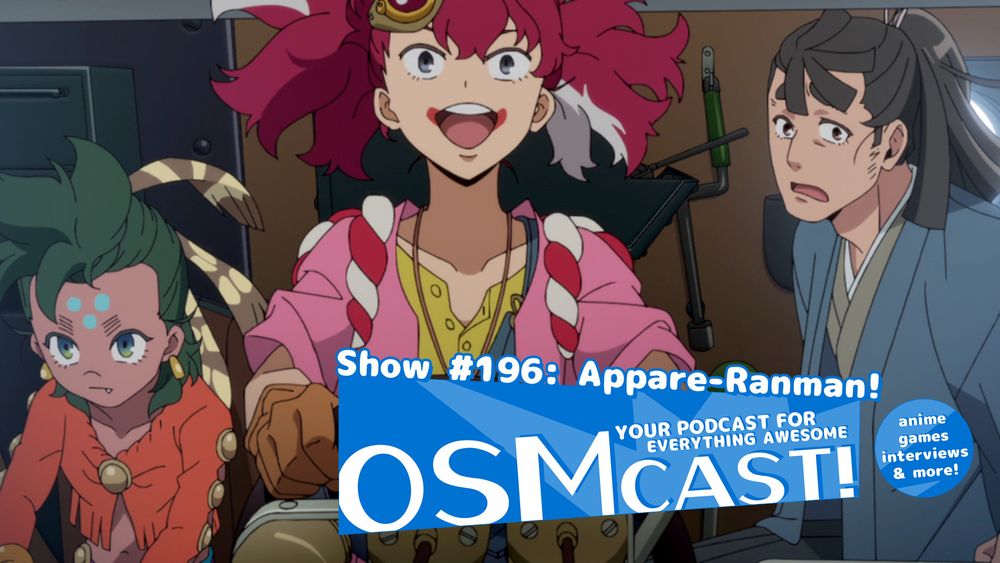 A screenshot from the anime Appare-Ranman. Three guys in a car...? One looks like he is a samurai, another one is native american. Then there is Appare. I'm not sure how to describe him exactly. 