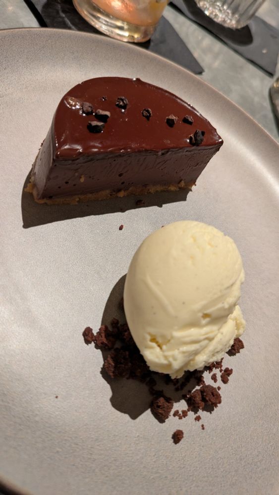 Chocolate crémeux with vanilla ice cream. 