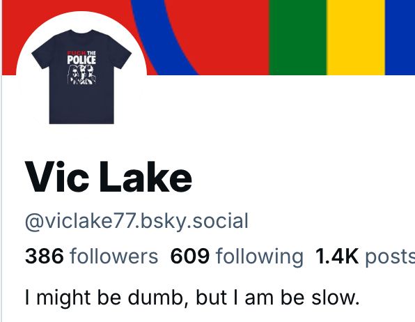 Suspected idiot Vic Lake confirmed by his profile description which reads "I might be dumb but I am be slow"
