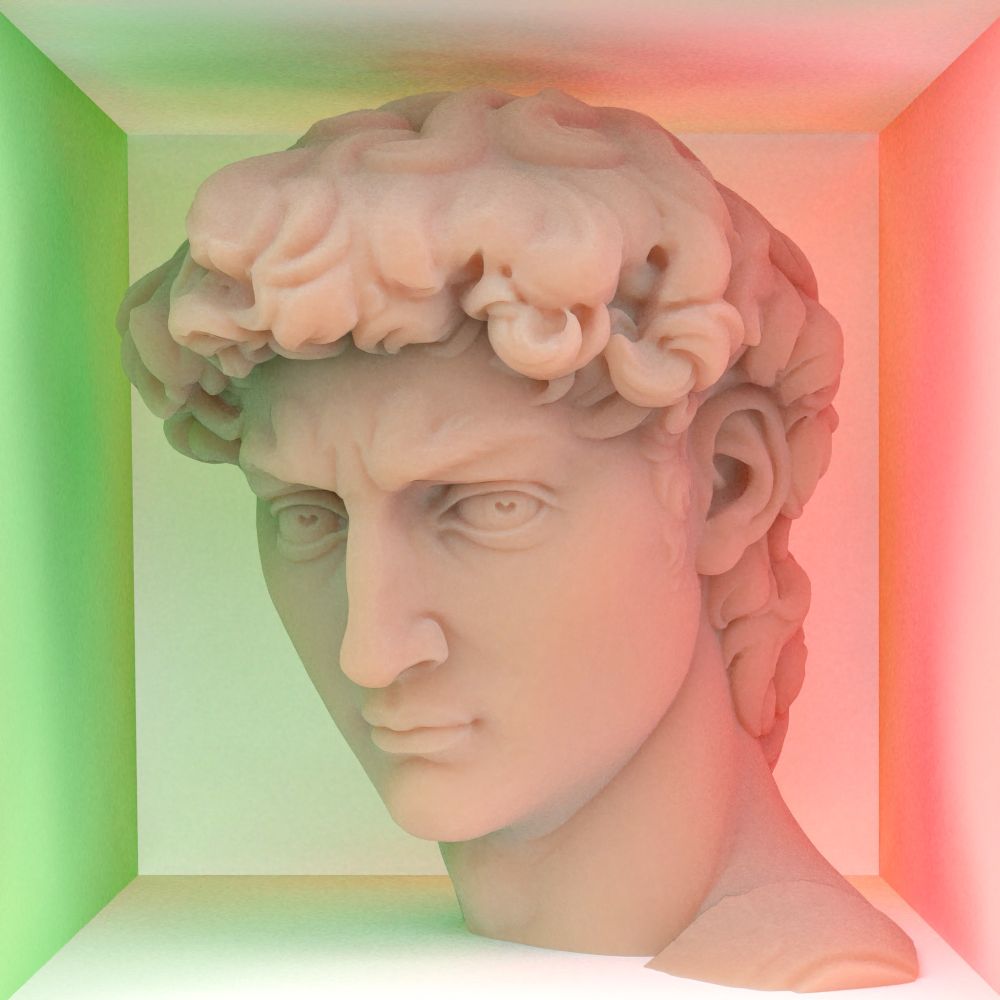 Subsurface scattering render of the bust of David. This one came out ok.