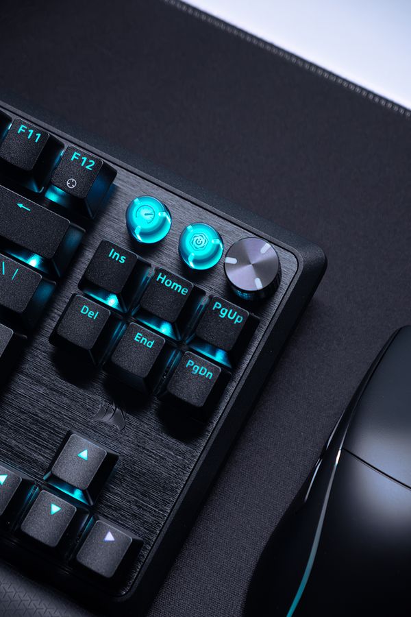 A closeup shot of the K70 PRO TKL's rotary dial.