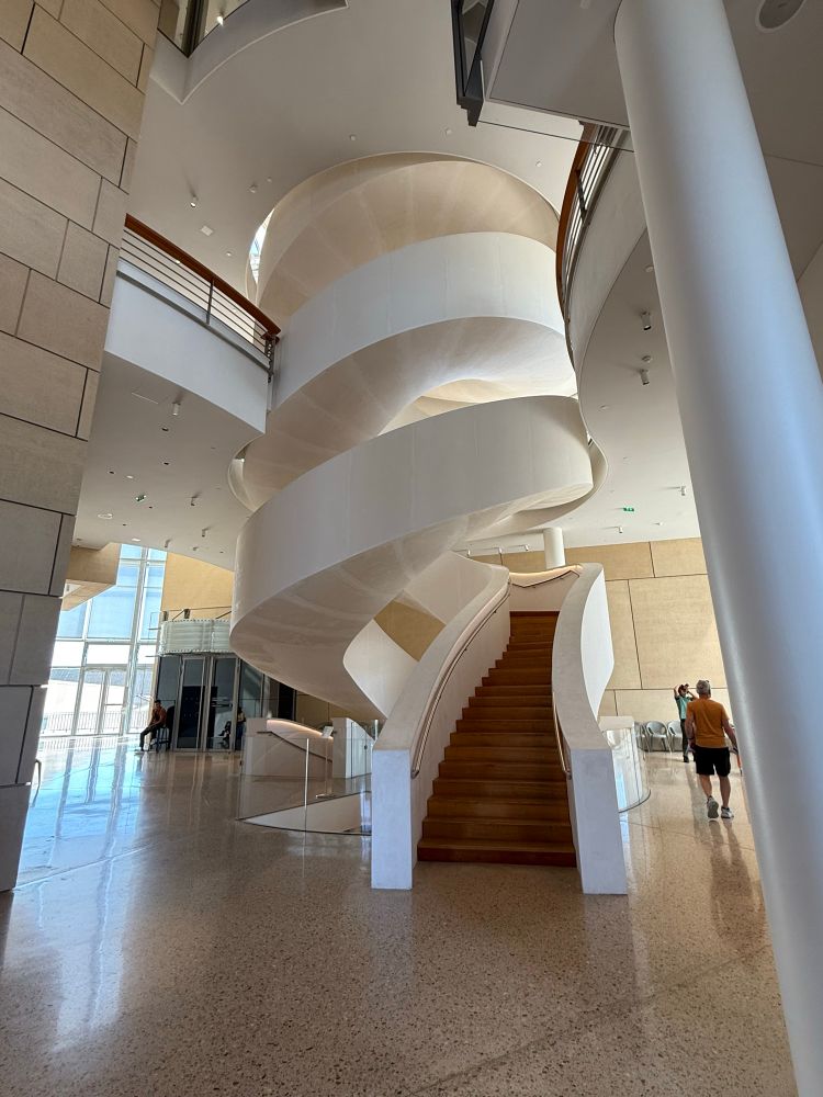 Photo of the double helix stairs in Frank Gehry’s Luma Arles building 
