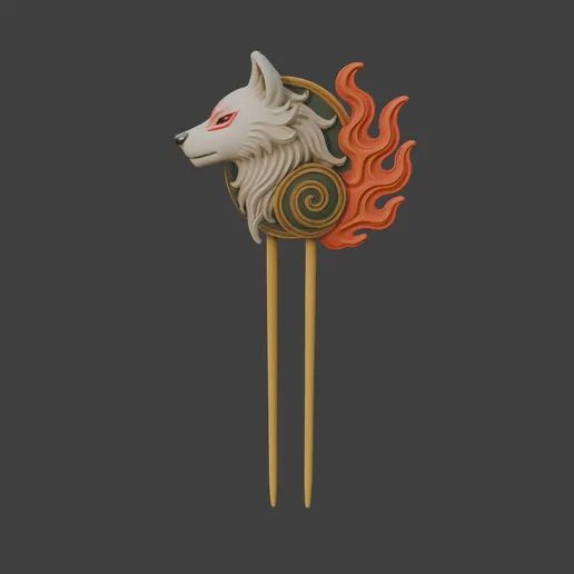 Fanmade 3D printed model of Oki's mask from Okami, by Dadgottools on Culpts3d.