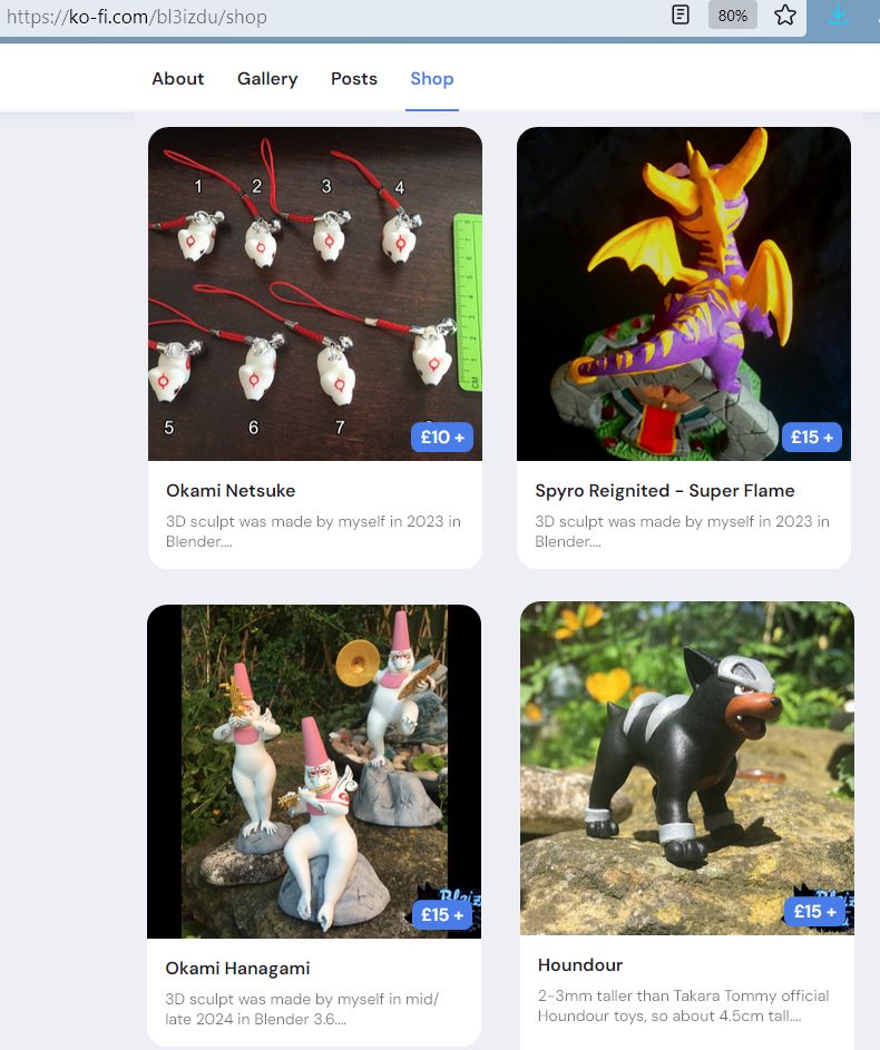 Very cheap figures for sale. All are painted and finished.
Okami charm. Spyro mini diorama (flame is broken). Hanagami from Okami. Houndour from Pokemon.