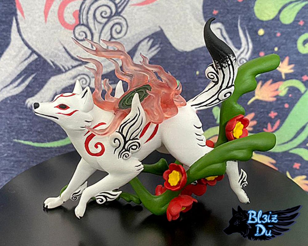 Figure of Amaterasu from Okami based on a T-shirt from Fangamer