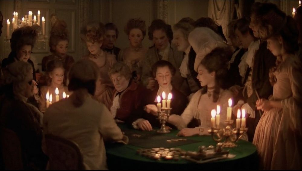 Candle-lit card table scene from the film "Barry Lyndon"