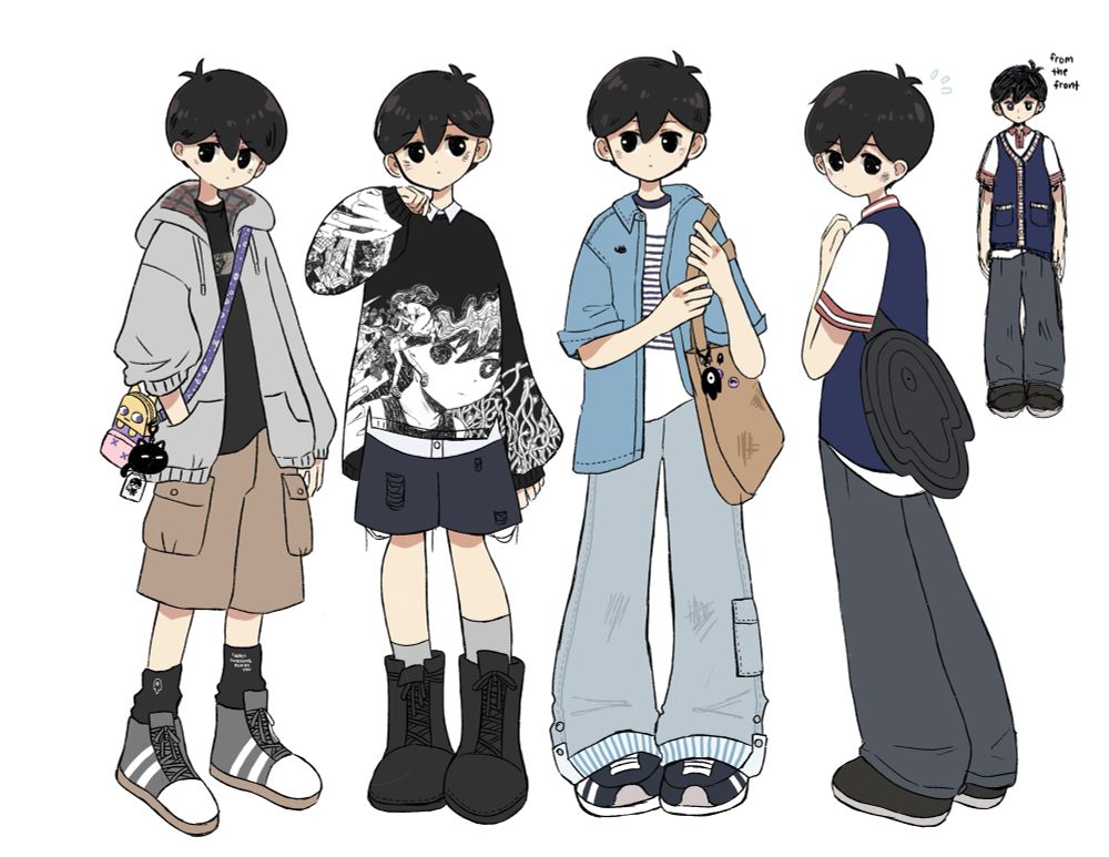 sunny from omori in four different casual outfits for his birthday