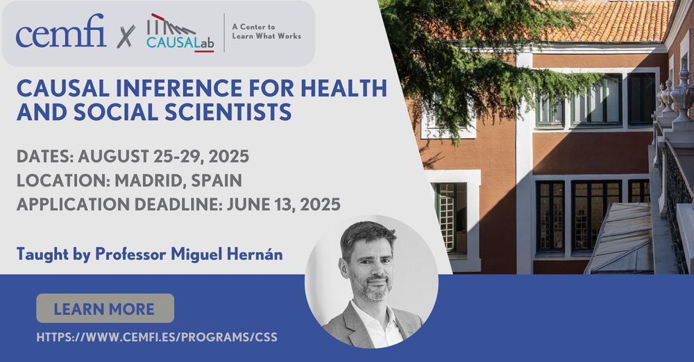 CEMFI Summer School Course, "Causal Inference for Health and Social Scientists" (Aug 25-29, 2025)