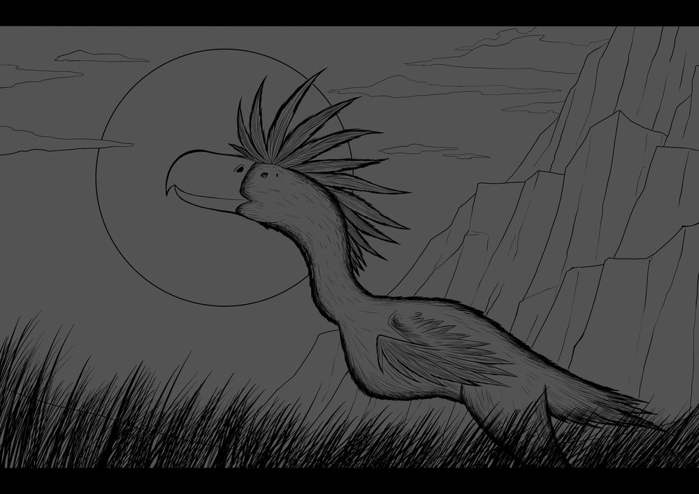 Line art of a terror bird.